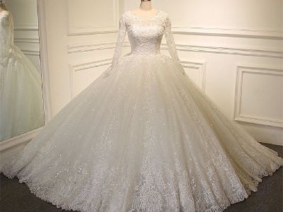 Eileen's Princess Long Sleeve Lace/Tulle Wedding Gown With 1 1/2 Foot Train