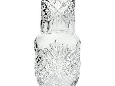 Vintage Crystal Bedside Carafe & Tumbler Set, Fan & Diamond Cuts