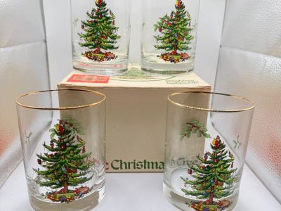 4 Spode Christmas Double Rocks glasses