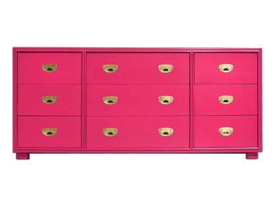 Mid Century Campaign Lowboy Dresser Passage Collection by Drexel in Pink - Newly Painted