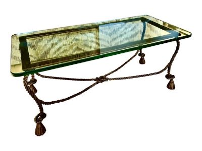 Hollywood Regency Italian Gilt Iron Rope and Tassel Coffee Table