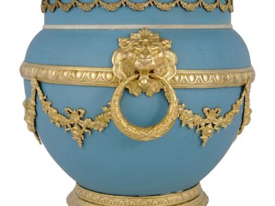 Antique Wedgwood Blue Jasperware Cache Pot Vase Gilt Bronze Mounts