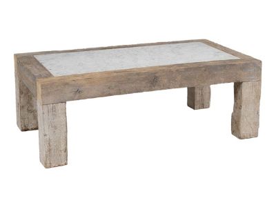 French Carrara Marble and Wood Coffee Table