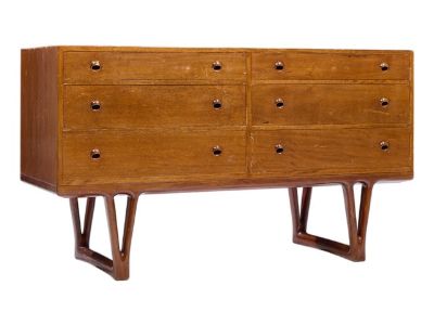 Helge Vestergaard-Jensen for Peder Pedersen Mid Century Sculptural Danish Teak 6 Drawer Dresser
