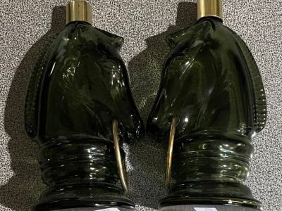 Pair of Avon Men's Cologne Horse Head Statues Glass Bottles - Empty