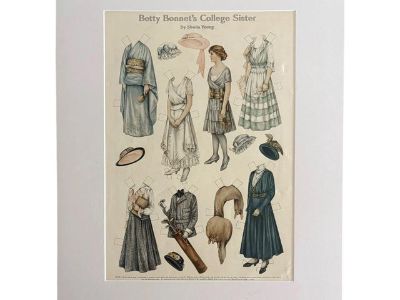 Antique Matted Betty Bonnet Paper Doll print from Lettie Lane Series, 1912, EUC