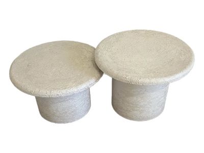 1980s Postmodern Faux Stone Mushroom Nesting Side Tables - Set of 2