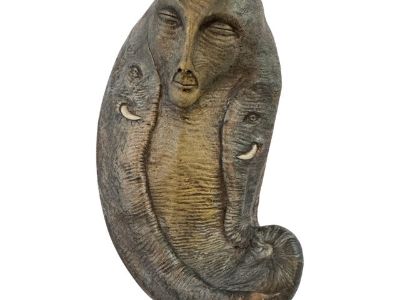 Late 20th Century Small Bronze Sculpture by Spinosa – Abstract Figurative Form With Elephant Motifs