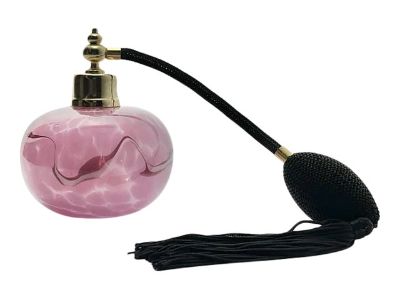 1990s Vintage Murano-Style Pink Marbled Art Glass Perfume Atomizer Sprayer Bottle