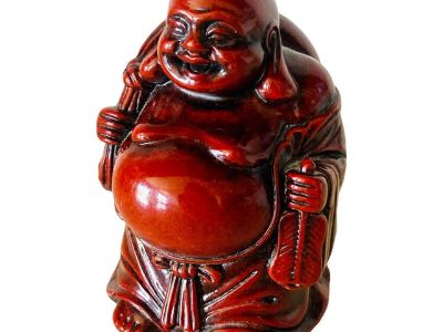 Vintage Red Resin Buddha Statue Figurine Fulong Mark