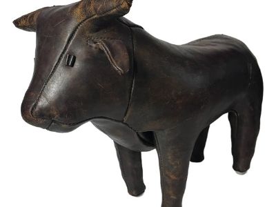 Dimitri Omersa for Abercrombie & Fitch Leather Bull Footstool C 1960