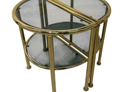 Set of 2 Italian Brass and Smoked Glass Modular Side Tables, 1970s