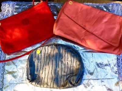 2 Nice Leather Purses & 1 Dressy Satin Beaded handbag - $15