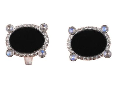 Retro 18k White Gold Diamond and Onyx Cufflinks