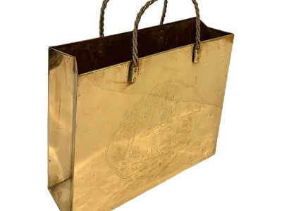 Mid 20th Century Mid Century Chinoiserie Brass Shopping Bag Magazine Rack