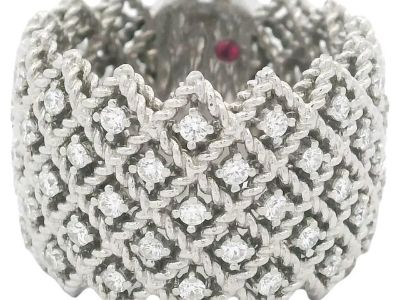 Roberto Coin New Barocco Diamond Cigar Band Ring 18K White Gold