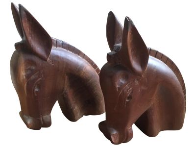 Carved Wooden Horse Head Bookends - a Pair