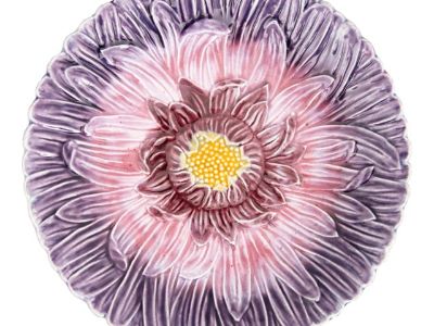 Antique French Orchies Majolica Purple Chrysanthemum Daisy Plate, Circa 1890