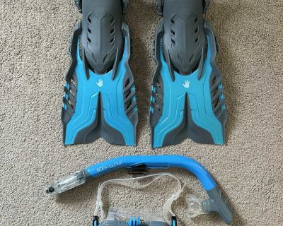 Body Glove JR L/XL Youth Snorkel Fin Set Blue/Grey - used once