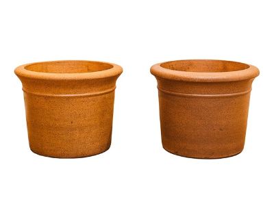 Mid Century Architectural Pottery Speckled Stoneware Planters - Set of 2