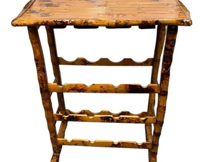 Vintage Burnt Bamboo Wine Rack Side or Serving Table