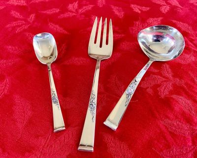 Vintage 3 Piece REED & BARTON "Classic Rose" STERLING SILVERWARE Serving Set (1954)