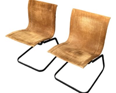 Vintage Italian Suede Pair of "Lia" Chairs by Claudio Salocchi