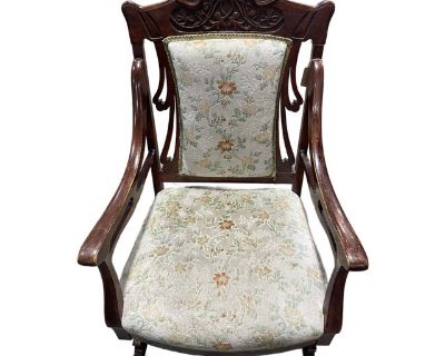 Late 19th Century Mahogany Art Nouveau Rocking Chair With Floral Upholstery