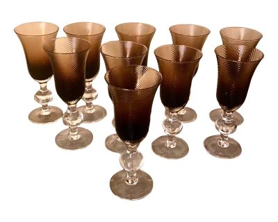 1980's Neiman Marcus Deep Amber Optic Swirl Wine Glasses- Set of 10