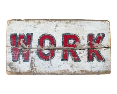 Antique Vintage Work Wood Handmade Sign Red Blue