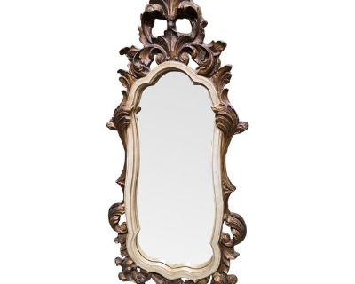 Large Ornate Bronze Gold Cream Finish Rococo Revival Wall Mirror by Carolina