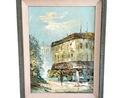Mid Century Paris Street Scene Original Oil Painting, Framed