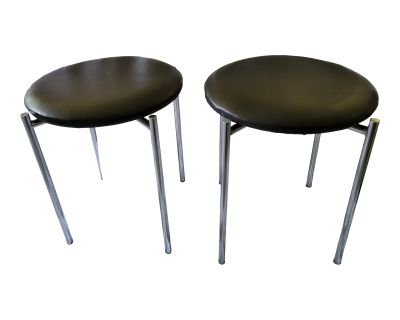 Mid 20th Century Vintage Bauhaus Vinyl/Chrome Stacking Cushioned Stools - a Pair