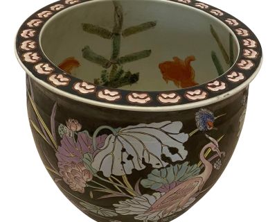 Late 20th Century Chinese Chinoiserie Porcelain Koi Fish Bowl Planter