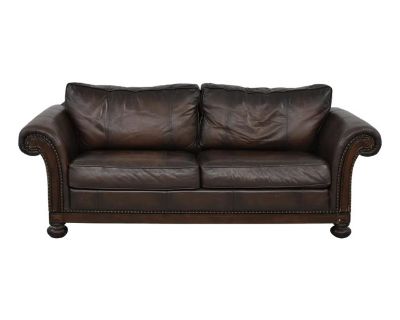 Bernhardt Leather Nailhead Down Wrapped Cushion Sofa