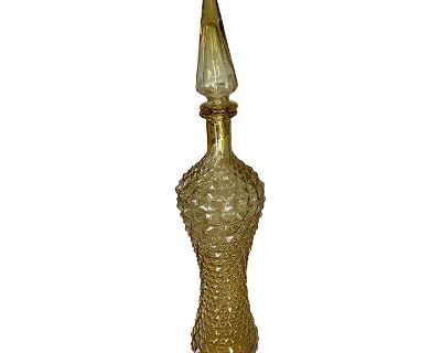 Vintage Mid-Century Modern Empoli Ochre Gold Glass Genie Decanter With Stopper