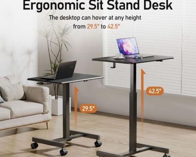 Laptop Rolling Desk Adjustable Height With with Lockable Wheels and Hook