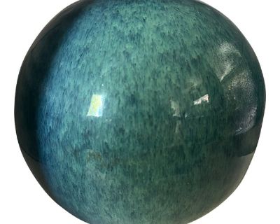 1960s Handmade Ceramic Blue Green Glazed Sphere Pottery Vase