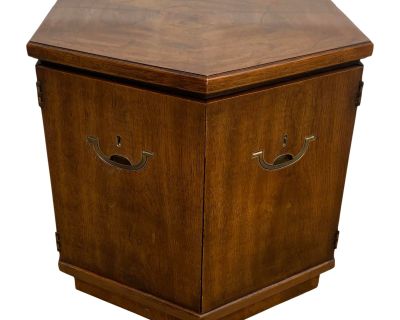 Mid 20th Century Drexel Accolade Six-Sided Side Walnut Side Table With Campaign-Style Brass Fittings