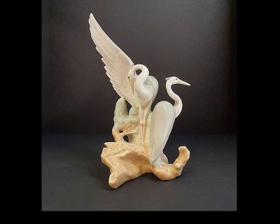 Beautiful NAO, by Laddro, Porcelain Figurine of a Pair of Cranes Handmade in Spain
