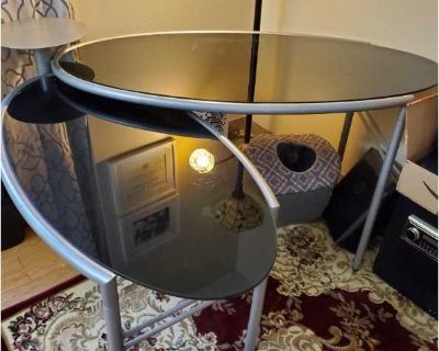 Glass-Top Table/Desk with Moveable Leaf Section
