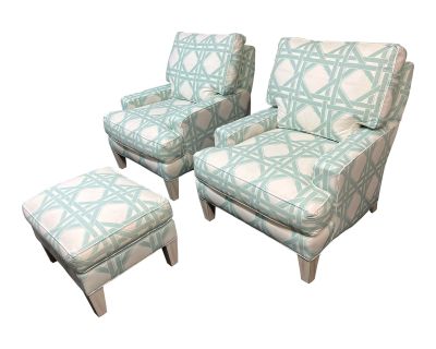 Wesley Hall Pair of Custom Shreveport Chairs + Ottoman, a Set