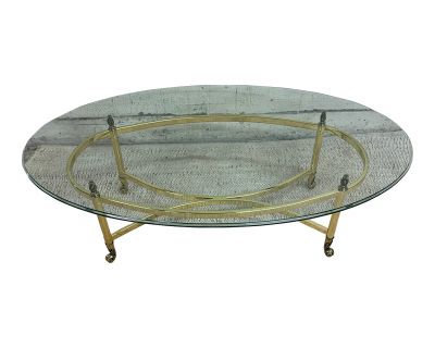 Vintage Mid Century Labarge Style Brass and Glass Oval Coffee Table