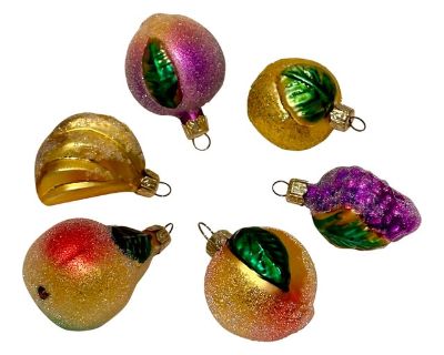 1990s Small Fruit Hand Blown Glass Ornaments, Made in Germany- Set of 6
