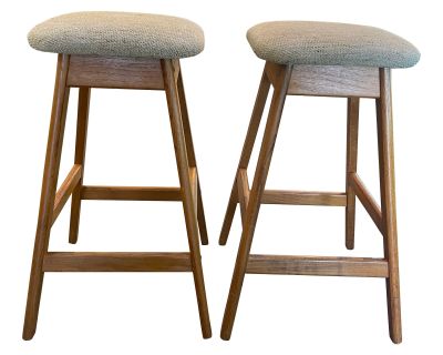 1960s Pair of Vamdrup Stolefabrik Teak Danish Counter Stools Original Upholstery & Labels