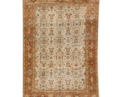 Beige Vintage Mahal Handmade Persian Wool Rug With Allover Motif