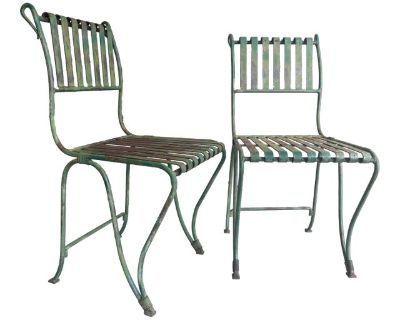 Rare 19th Century Antique French Wrought Iron Garden Chairs - A Pair