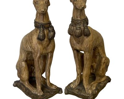 Regency Style Seated Cast Whippets / Greyhounds Dogs Statues / Figurines -Pair