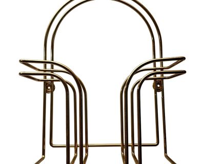 1980s Vintage Gold-Tone Metal Wire Arched Wall Pocket