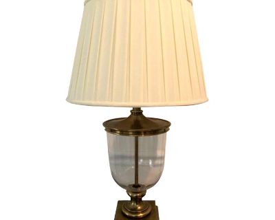 2000s Theodore Table Lamp Glass Brass With Shade by Bassett Furniture
